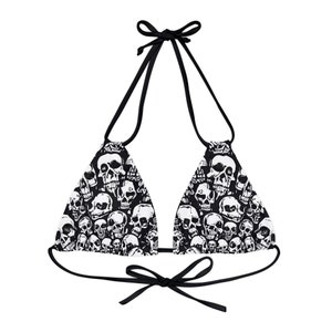 Vintage Gothic Skulls Strappy Triangle Bikini Top | Psychedelic Gothic Skull Goth Emo Heavy Metal Punk Occult