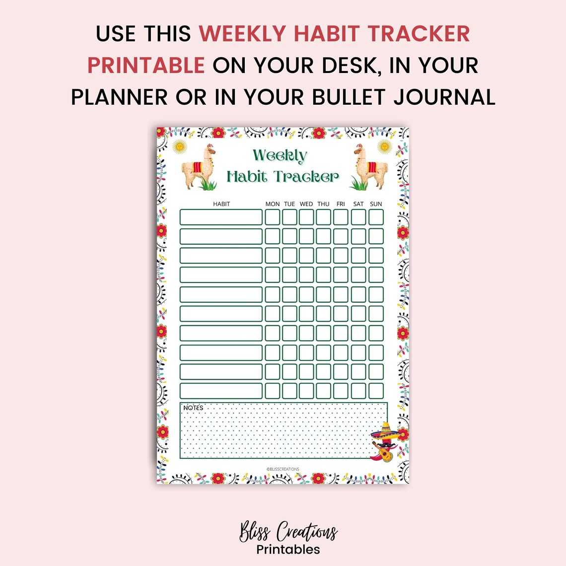 Weekly habit tracker printable pdf instant download etsy