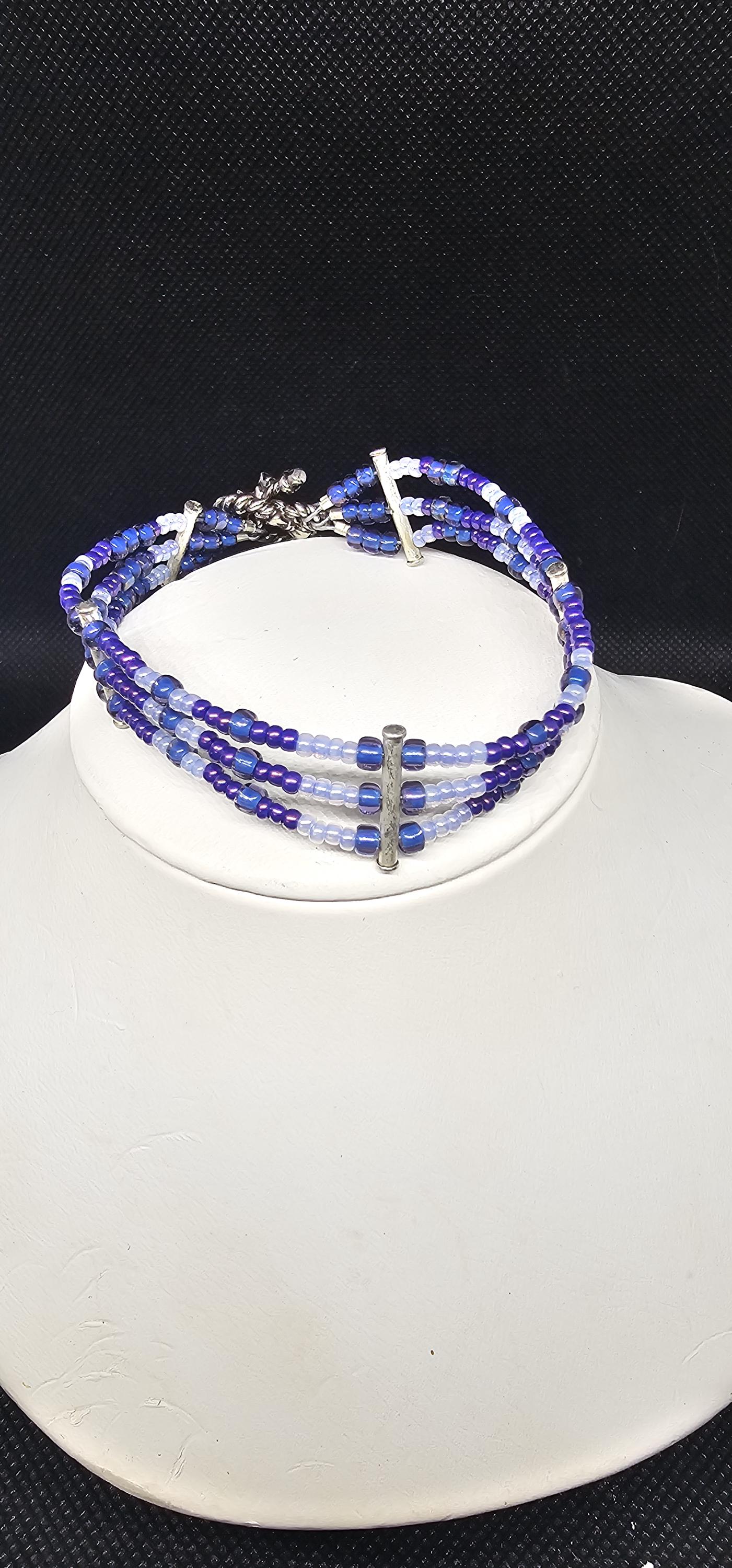 Triple strand Hand beaded bracelet with seed beads