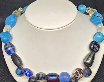 Mixed material hand beaded necklace