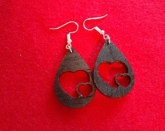 Wooden hearts earrings