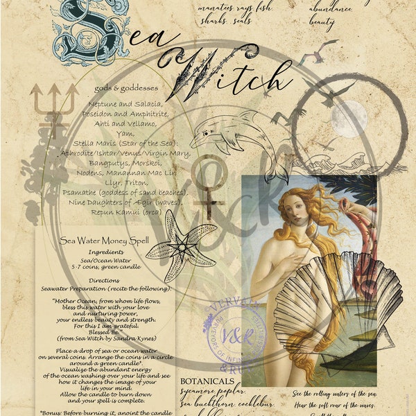 Sea Witch Printable Grimoire Page | Digital Download | Digital Book of Shadows & Journal compatible