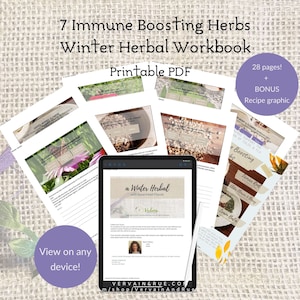 Herbal Studies Workbook | 7 Immune Boosting Herbs | Digital Download, Printable | BONUS Tea Recipe Card