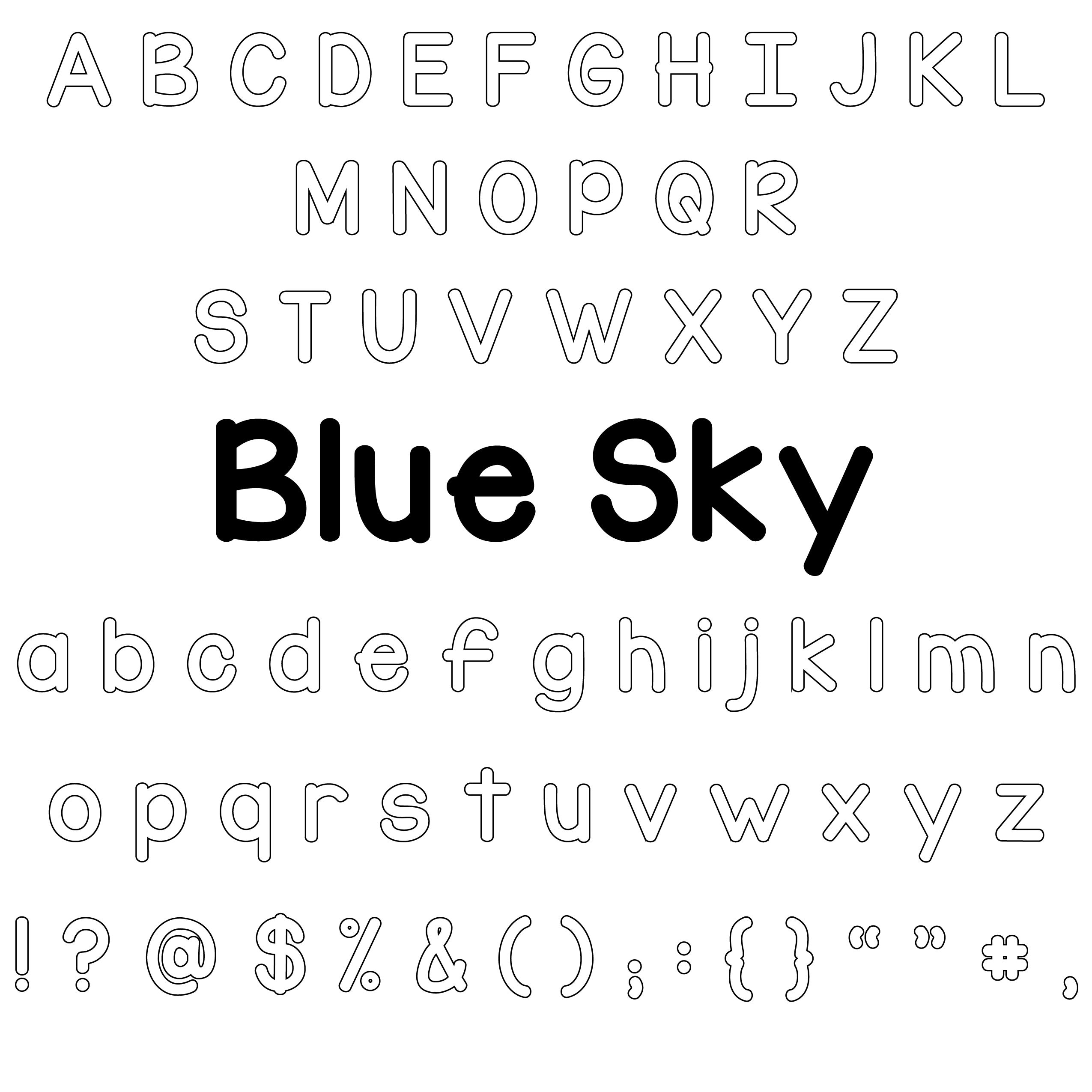 blue sky round font printable diy paper letters outlines etsy
