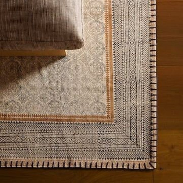 3X5 FEET Cotton rug, block printed rug, carpet, area rug, rustic rug 36x60 inches , 90x150 cms