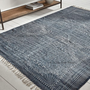 Bandhani indigo blue 3X5 FEET Cotton rug, block printed rug, carpet, area rug, rustic rug 36x60 inches, 90x150 cms image 1