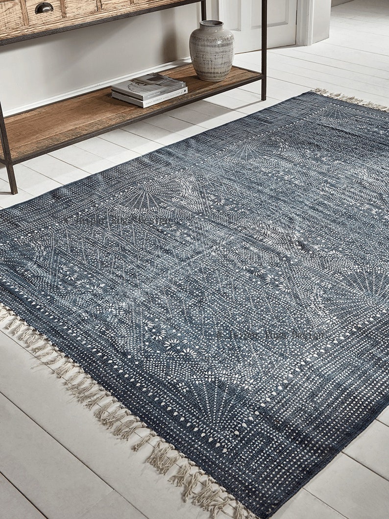 Bandhani indigo blue 3X5 FEET Cotton rug, block printed rug, carpet, area rug, rustic rug 36x60 inches, 90x150 cms image 1