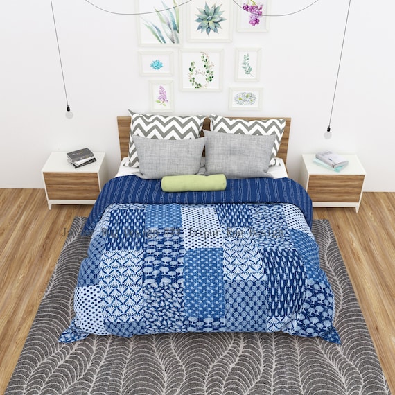 YUVANCRAFTS Couvre-lit Kantha En Coton Imprimé Indien, Style Bohème Vintage, Pour Lit Simple, 228,6 X 152,4 Cm, Vert