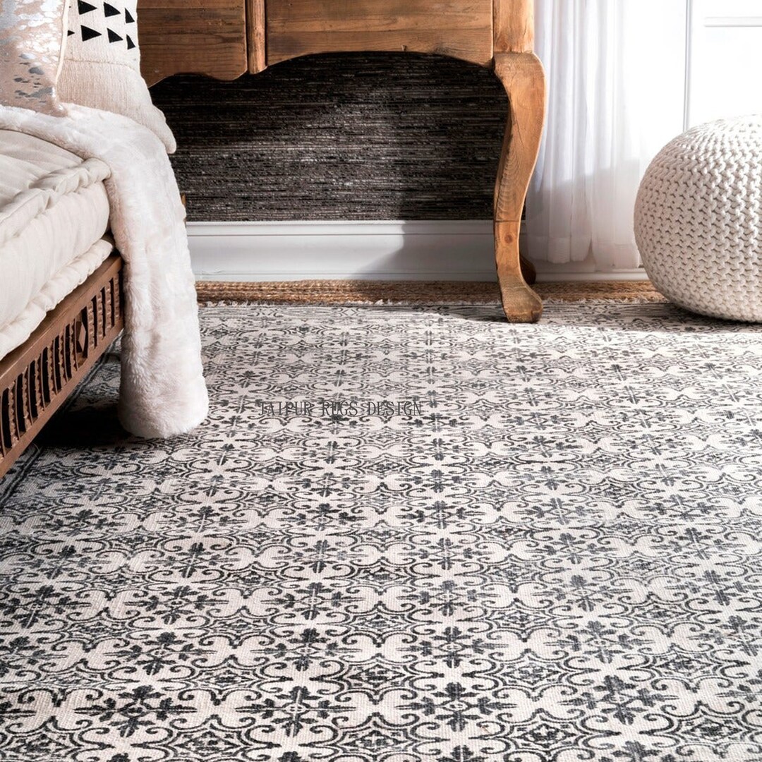 Square Cotton Area Rug, Block Printed Rug / Carpet, Area Rug 4X4 Feet ...
