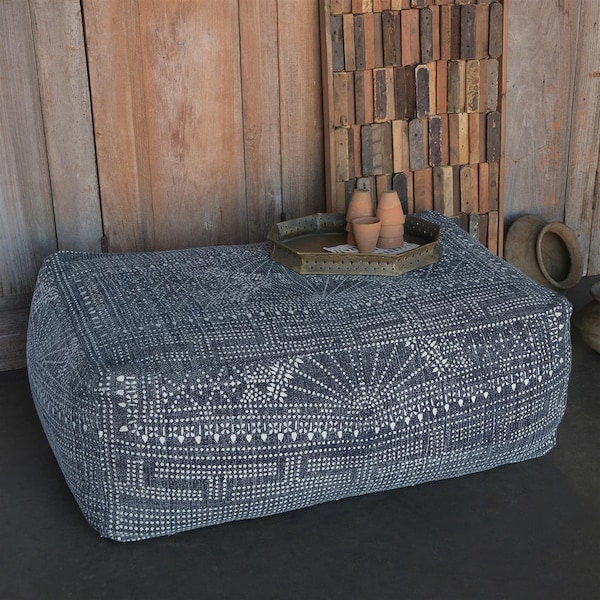 Blauer indigo Block Print Pouf, Bodenkissen, Pouf Ottomane, Baumwollstuhl, Fußhocker, Hocker, Fußhocker, Stofffußhocker