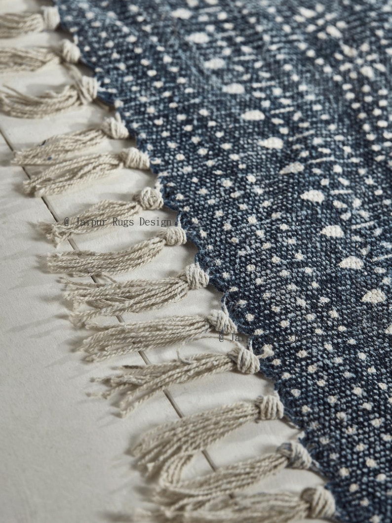 Bandhani indigo blue 3X5 FEET Cotton rug, block printed rug, carpet, area rug, rustic rug 36x60 inches, 90x150 cms image 2