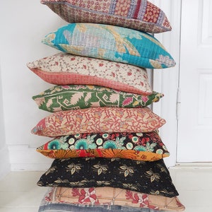 6 pcs set of 16x16 inches vintage kantha cushion covers 40x40 cms  pillow covers