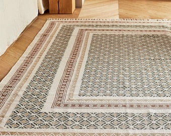 Greenu cotton rug 3X5 FEET , block printed rug, carpet, area rug, rustic rug 36x60 inches / 90x150 cms