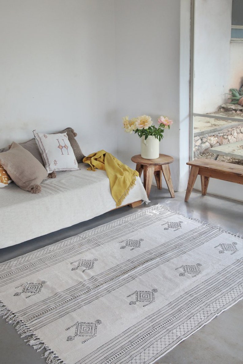 Square Cotton Area Rug, Block Printed Rug / Carpet, Area Rug 4X4 Feet