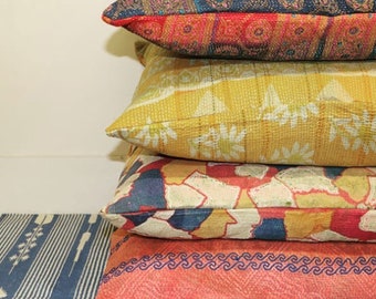 Juego de 6 piezas de fundas de cojines kantha vintage de 20x20 pulgadas, fundas de almohada de 50x50 cms