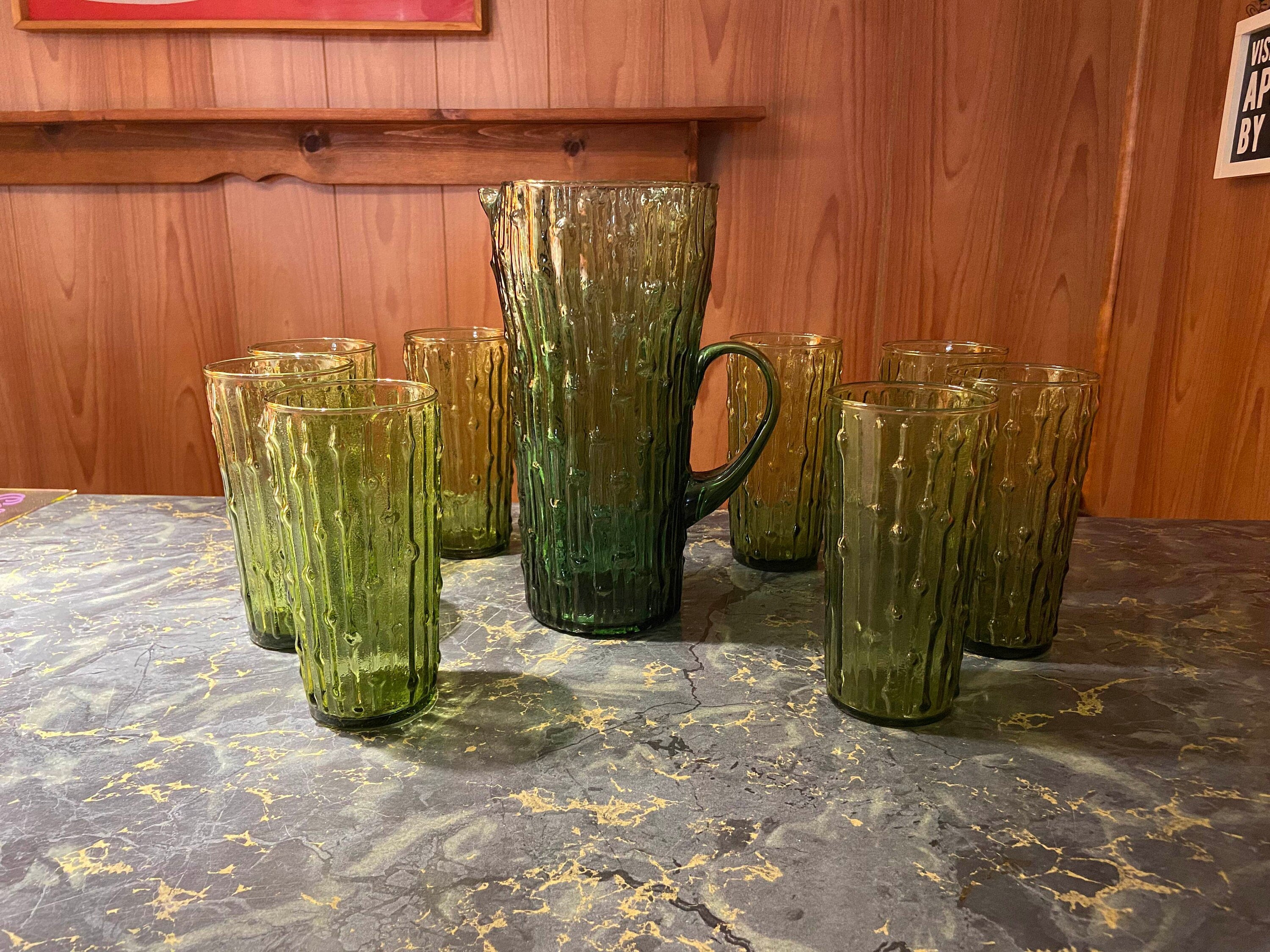 Vintage Retro Botanical Green Bamboo Design Drinking Glasses