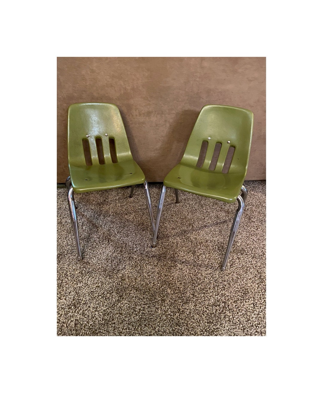 Vintage Virco Green Plastic Chairs Preschool Size School Chairs Kid Size Children's Furniture