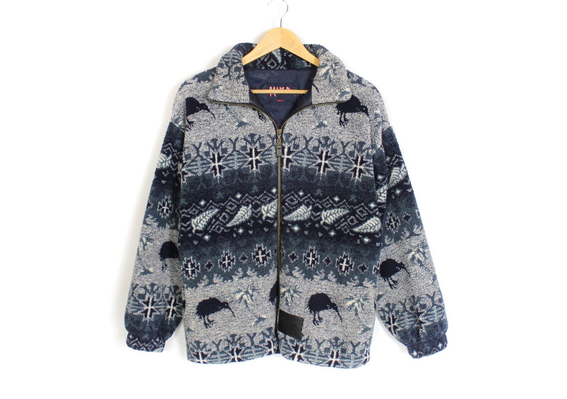 Vintage Mika New Zealand Fleece Kiwi Fern Jacket 90s Size S Etsy