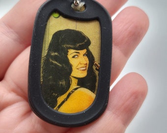 Pinup Dog Tag Comic Double Sided Unique Handmade