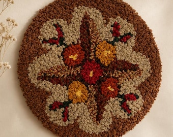 Vintage Crochet Fiber Art Wall Hanging | 15" Boho Textile Floral Decor