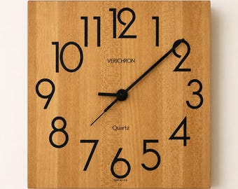 Vintage Verichron Faux Wood Wall Clock | Minimalist Square Quartz Clock | Modern Cabin Decor