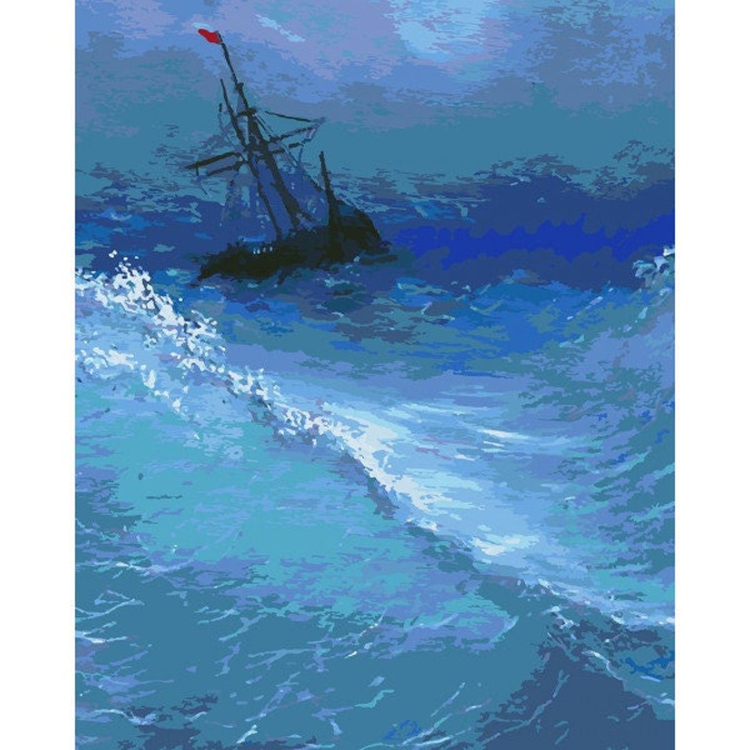 Paint by Number Ship and Storm at Sea, Paint by Numbers Kit Ocean, Coloring Kit Framed Sea Etsy