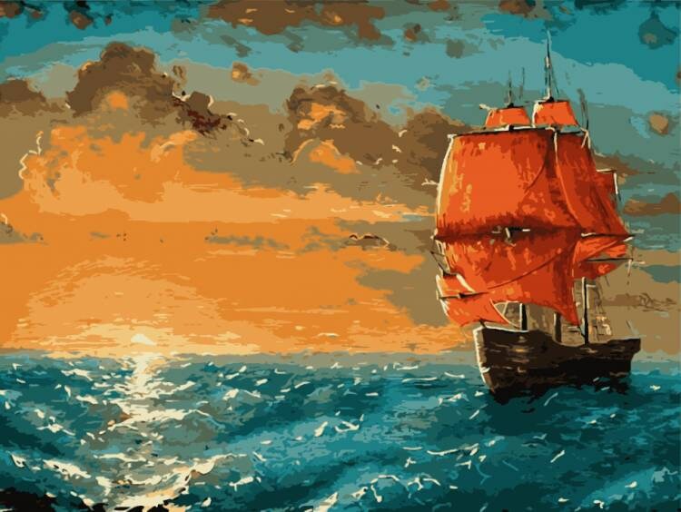 Paint by Number Sea Ship, Painting by Numbers Kit for Adults With Frame,  Seascape Painting 