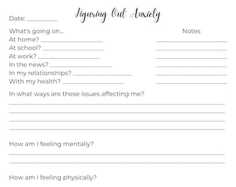 Comprendre l'anxiété Journal - Page de journal imprimable pour la santé mentale et émotionnelle