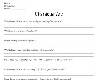 Character Arc - Printable Resource Acting Theater Writing English Class