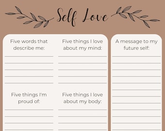 Page de journalisation sur l'amour de soi - affirmations positives sur l'estime de soi sur les soins personnels