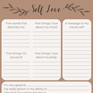 Self Love Journaling Pagina - Positief zelfbeeld Zelfzorg Affirmaties Afdrukbare pagina