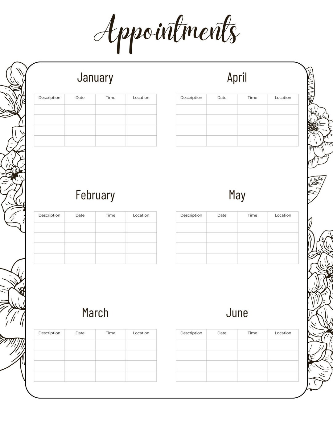 Appointment Calendar - Printable Twelve Month Planner - Etsy