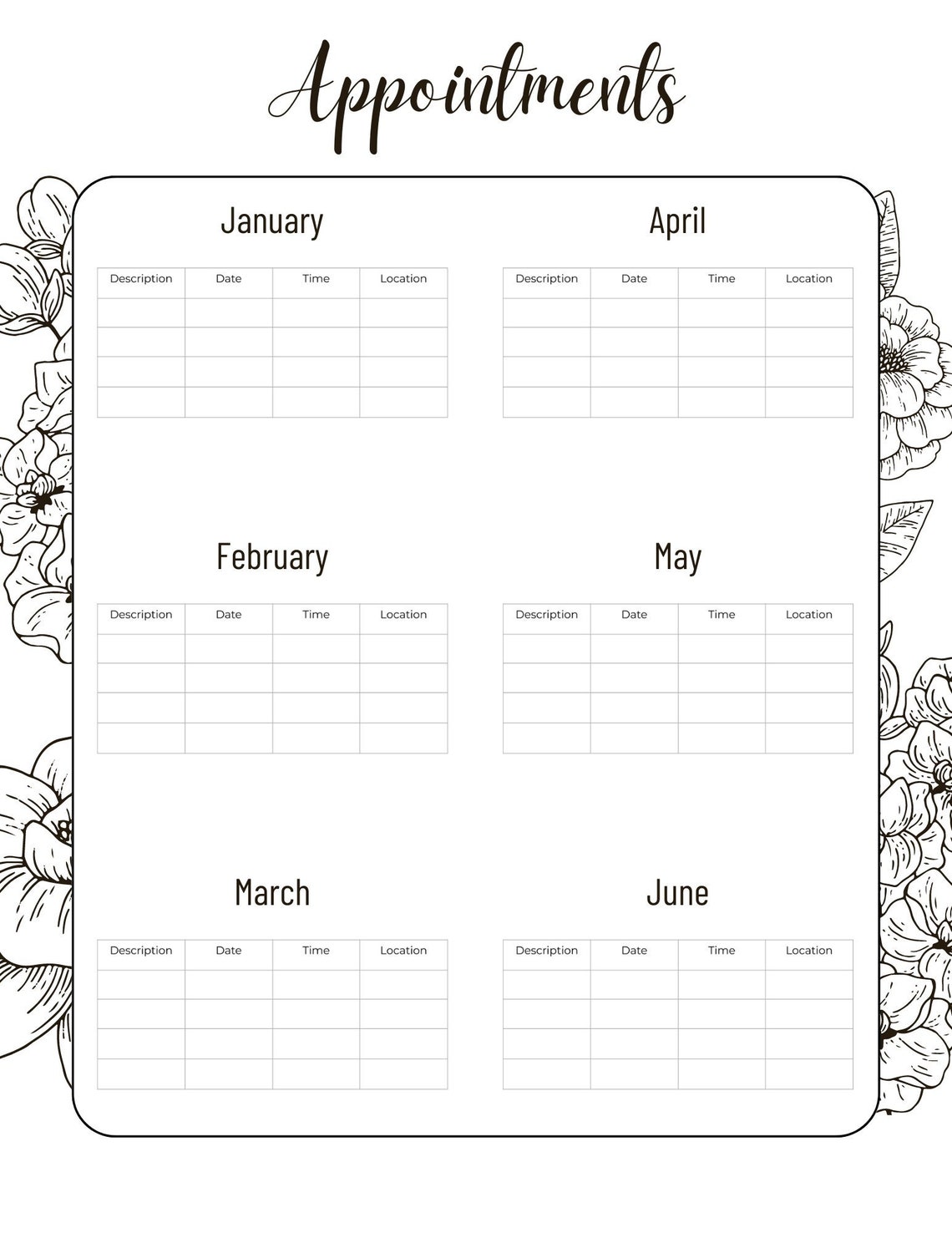 Appointment Calendar - Printable Twelve Month Planner - Etsy