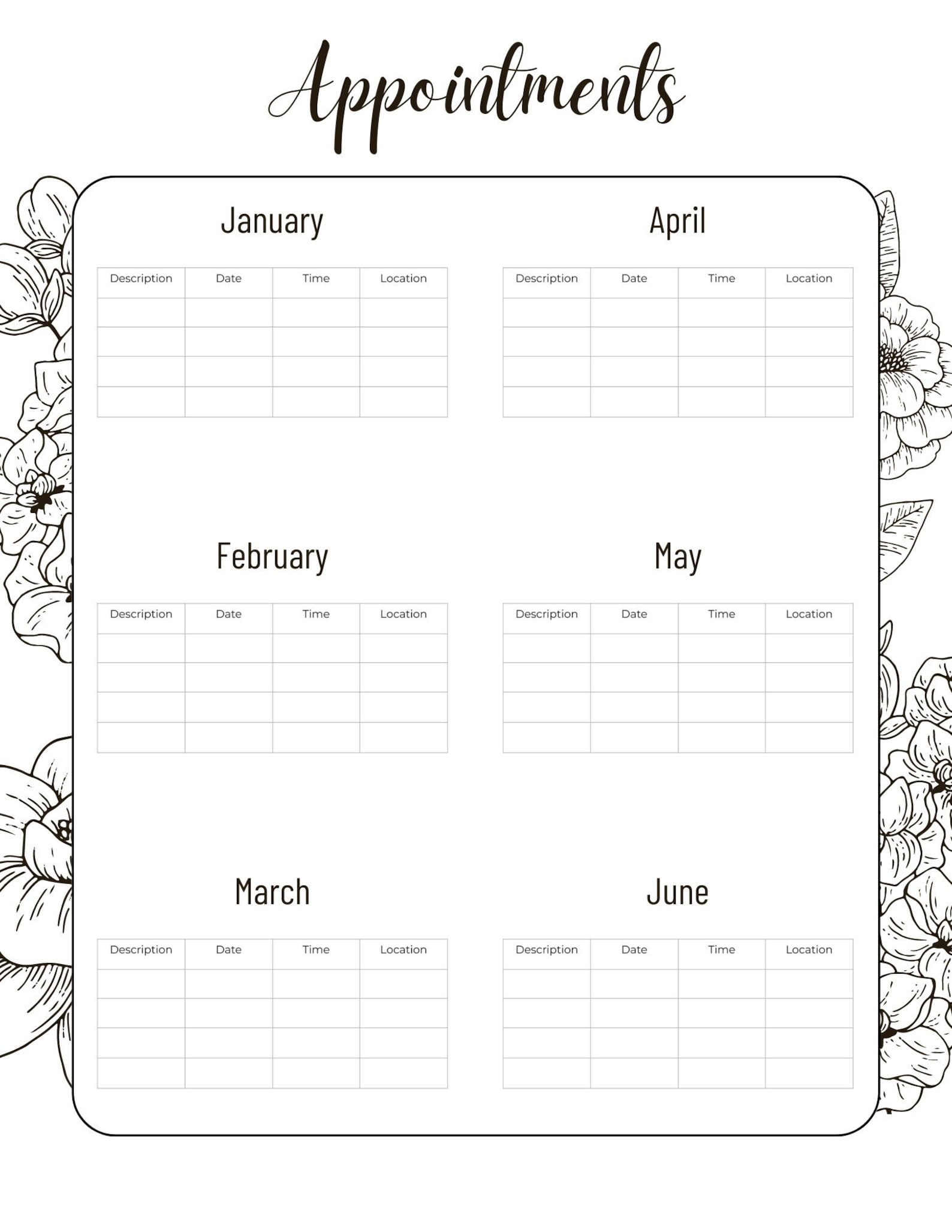 Appointment Calendar - Printable Twelve Month Planner - Etsy
