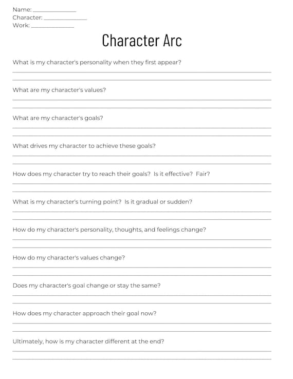 Character Arc - Printable Resource Acting Theater Writing English Class