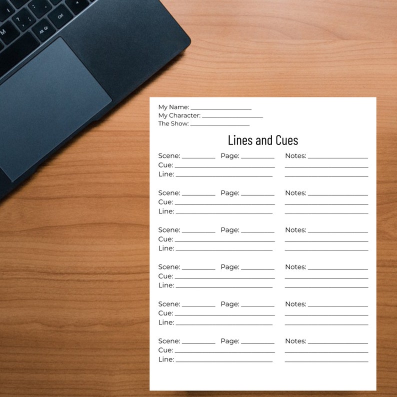 Lines and Cues Notes Printable Acting Worksheet High School - Etsy