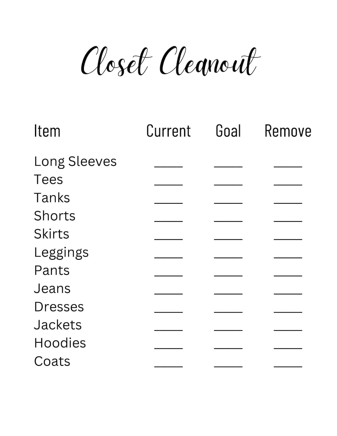 Closet Cleanout Spring Cleaning and Organizing Printable Planner Template Etsy
