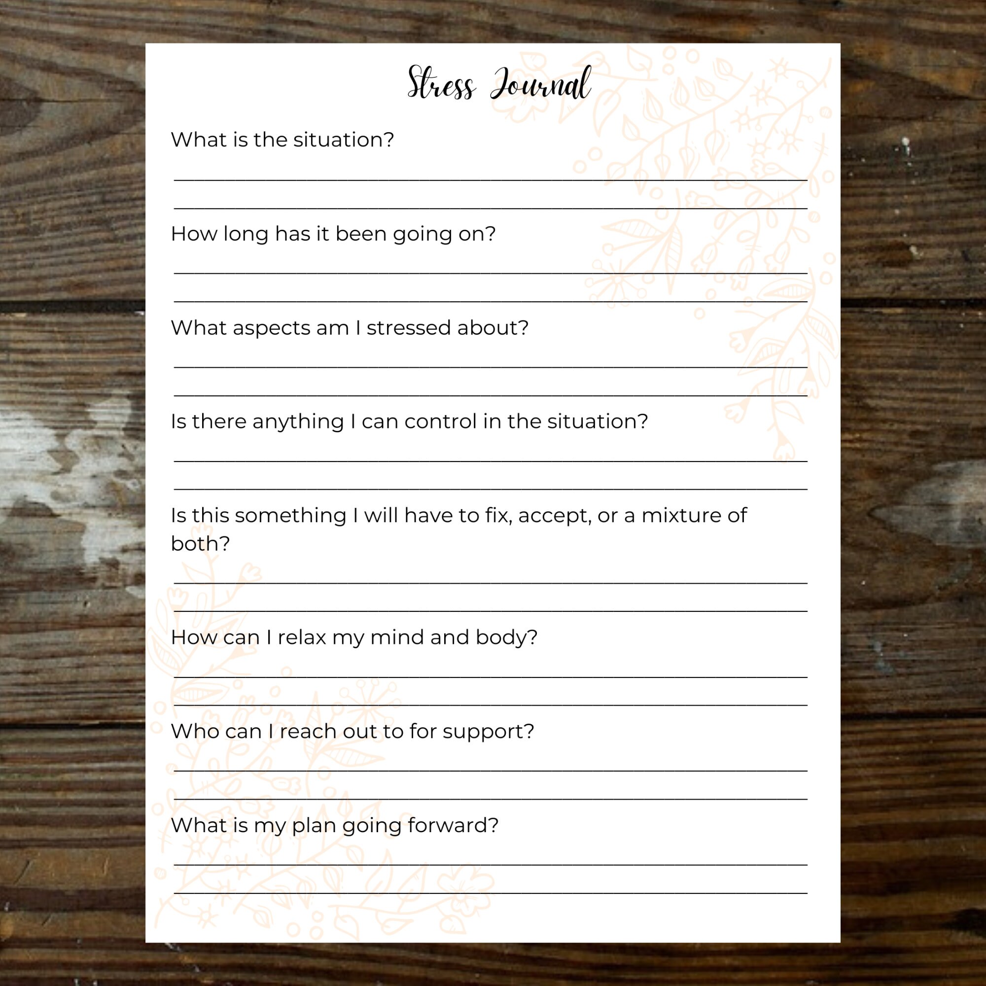 Stress Journal as Needed Printable Journal Page for Introspection ...