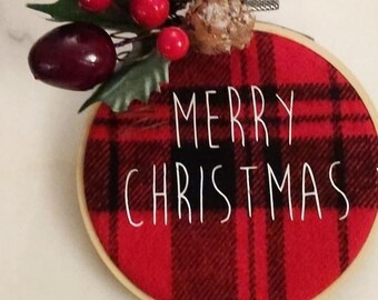 Merry Christmas Embroidery Hoop Ornament