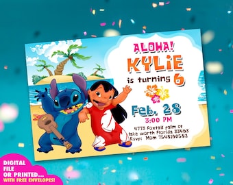 Lilo and Stitch Birthday Invitation: Hawaiian Alien Theme (Digital or Printed Card