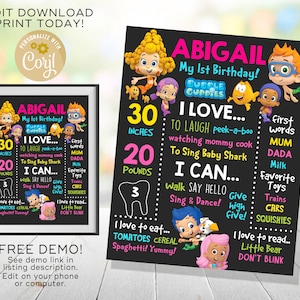 Bubble Guppies Chalkboard, Bubble Guppies Birthday Poster, Bubble Guppies Sign, Printable and Editable in Corjl, DIGITAL Instant Download