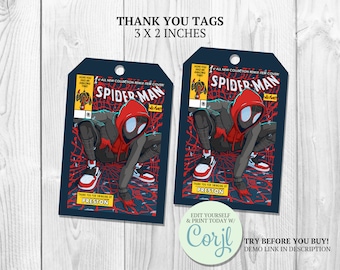 Miles Morales Thank You Tags: Superhero Party Favor (Digital Printable)