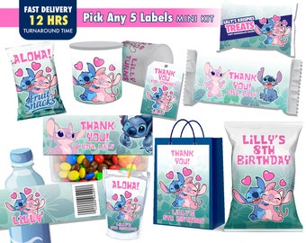 Stitch & Angel Birthday Party Labels: Pick Any 5 (Digital Delivery)