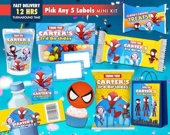 Etiquetas para fiesta de cumpleaños de Spidey: Mini kit (descarga digital)