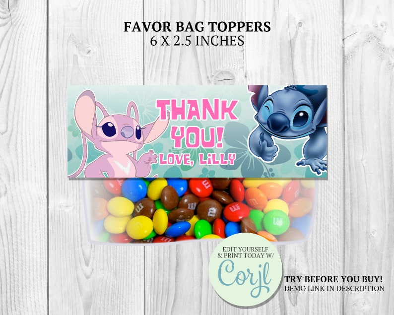 Stitch and Angel Favor Bag Labels