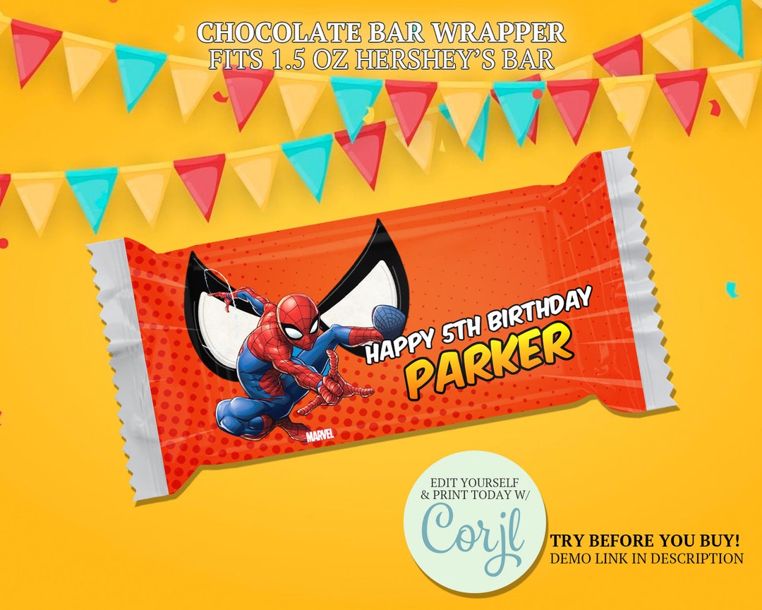 Spiderman Candy Bar Label Spiderman Chocolate Wrappers Etsy