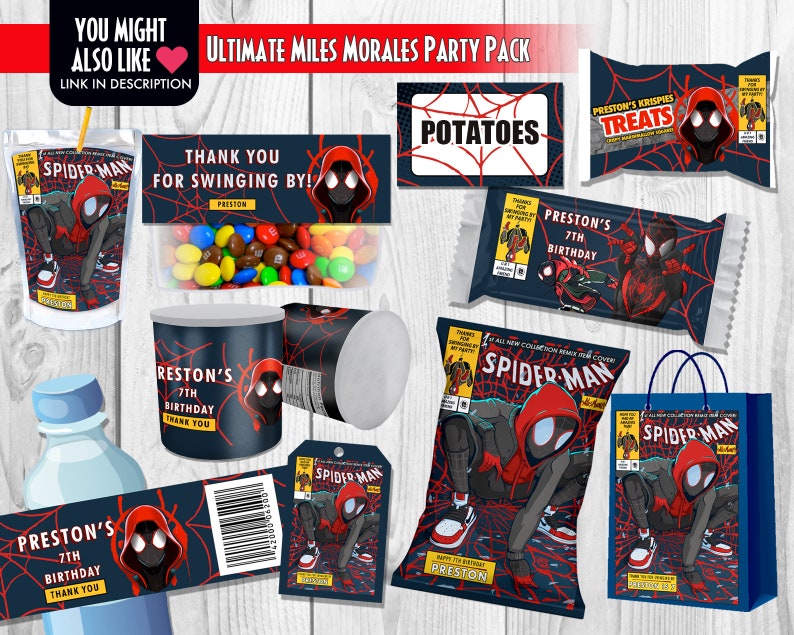 Miles Morales Chip Bag Label, Miles Morales Crisps Wraps, Miles Spiderman Potato Chips, Birthday Party Printable Decor and Favors CORJL