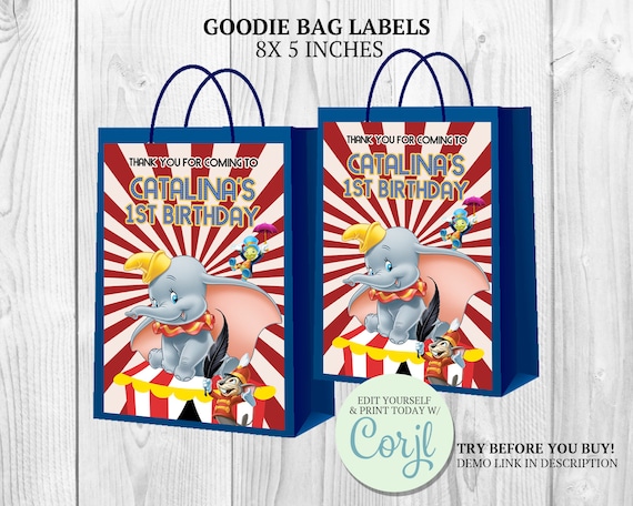 Dumbo Gift Bag Label Circus Party Favors Dumbo Loot Bags Circus Birthday Party Favors an Giveaways Dumbo Circus Goodie Bags Printable Etsy