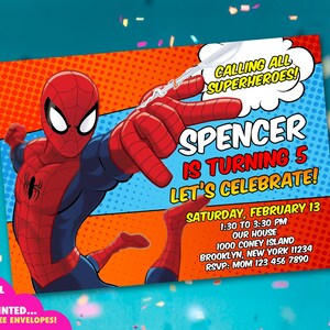 Spiderman Einladung, Amazing Spidey Geburtstagseinladungen, gedruckte Einladungskarte oder digitale Datei, Spinnennetz-Einladung, druckbare Spiderman-Einladung