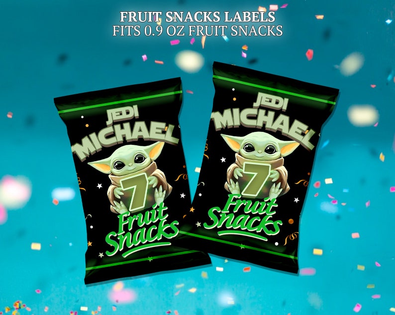 Baby Yoda fruit snacks for birthday party. Use as party favors and decor.